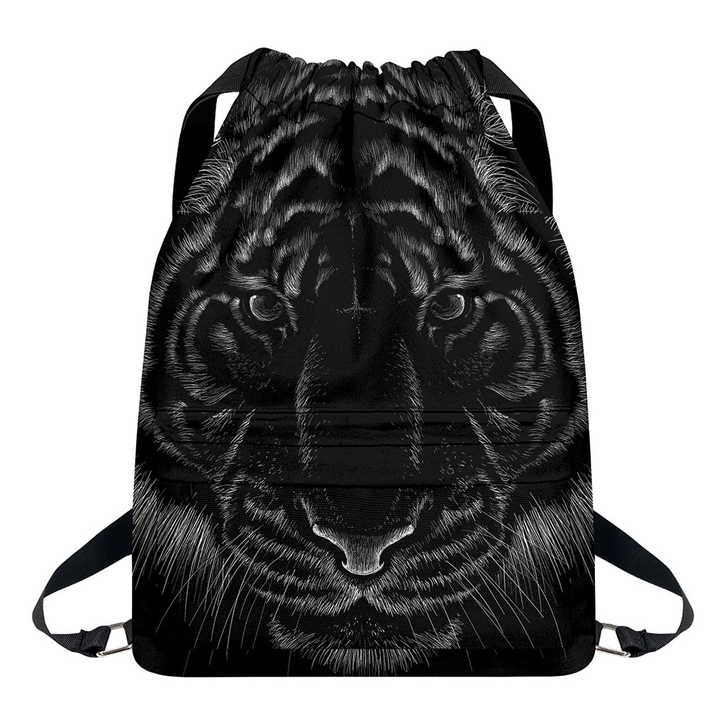 Black Tiger Portrait Print Drawstring Backpack