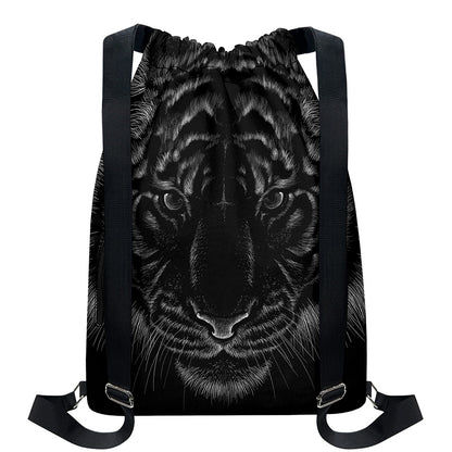 Black Tiger Portrait Print Drawstring Backpack