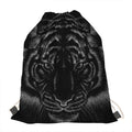 Black Tiger Portrait Print Drawstring Bag