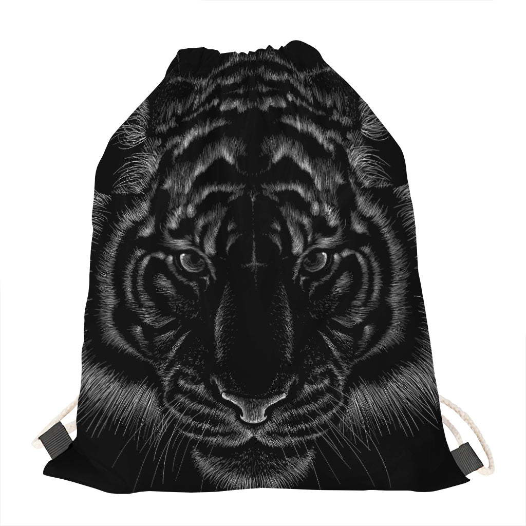 Black Tiger Portrait Print Drawstring Bag