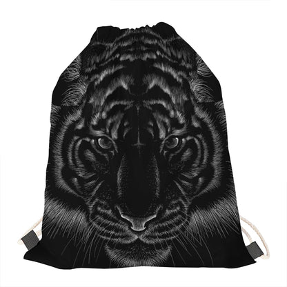 Black Tiger Portrait Print Drawstring Bag
