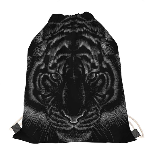 Black Tiger Portrait Print Drawstring Bag
