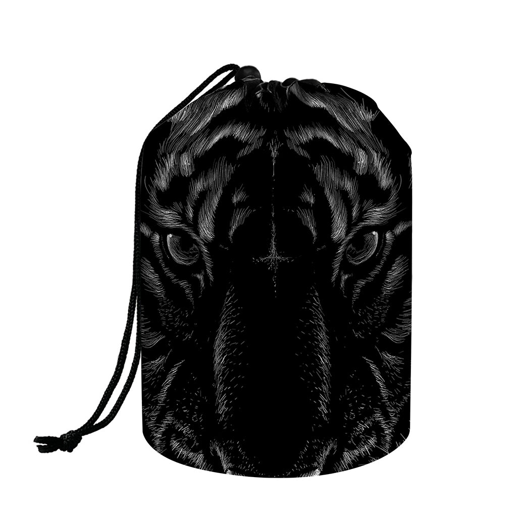 Black Tiger Portrait Print Drawstring Makeup Bag