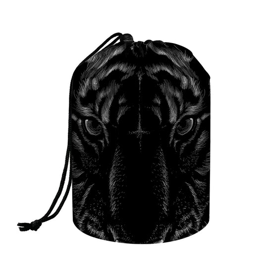 Black Tiger Portrait Print Drawstring Makeup Bag