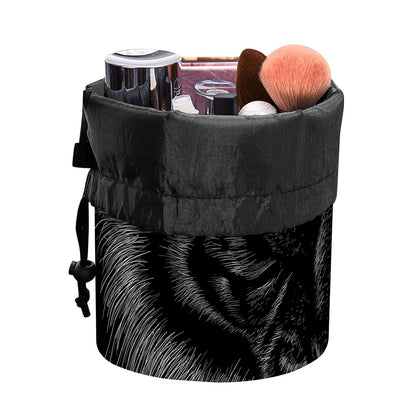 Black Tiger Portrait Print Drawstring Makeup Bag