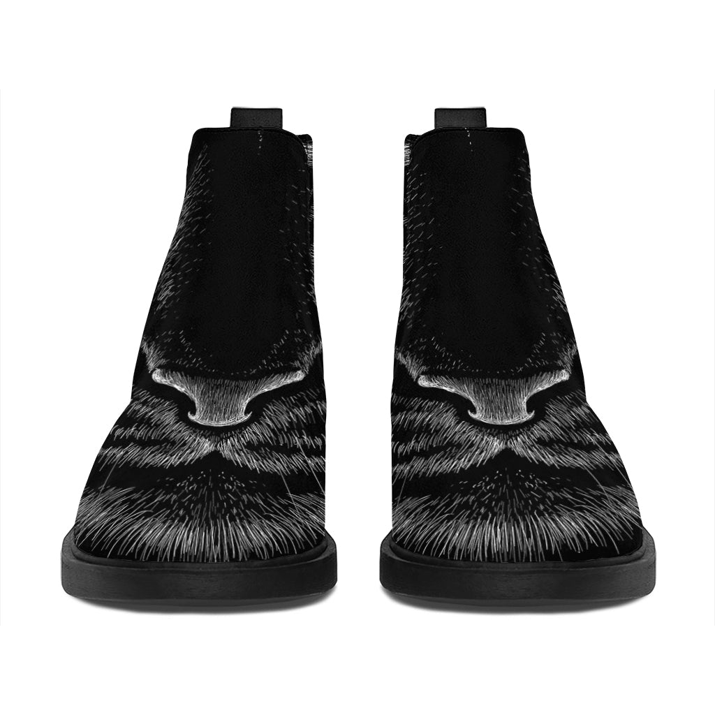 Black Tiger Portrait Print Flat Ankle Boots