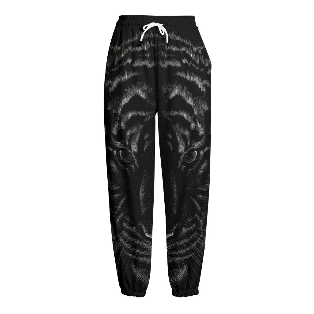 Black Tiger Portrait Print Fleece Lined Knit Pants