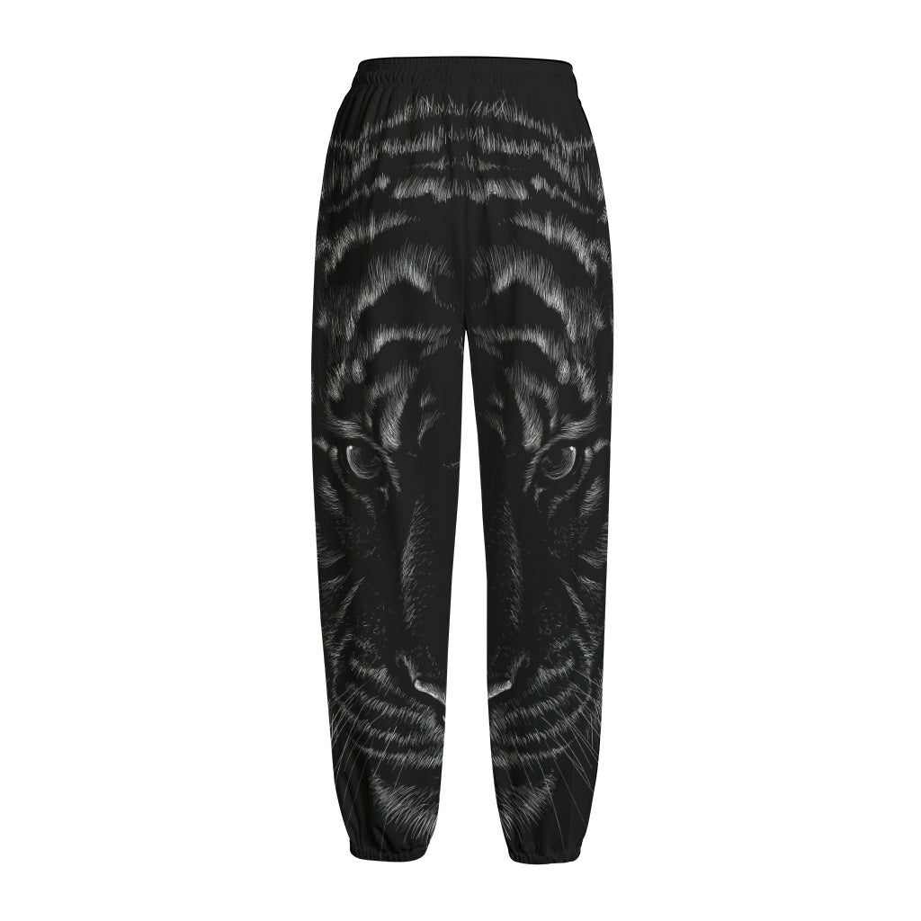 Black Tiger Portrait Print Fleece Lined Knit Pants