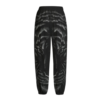 Black Tiger Portrait Print Fleece Lined Knit Pants