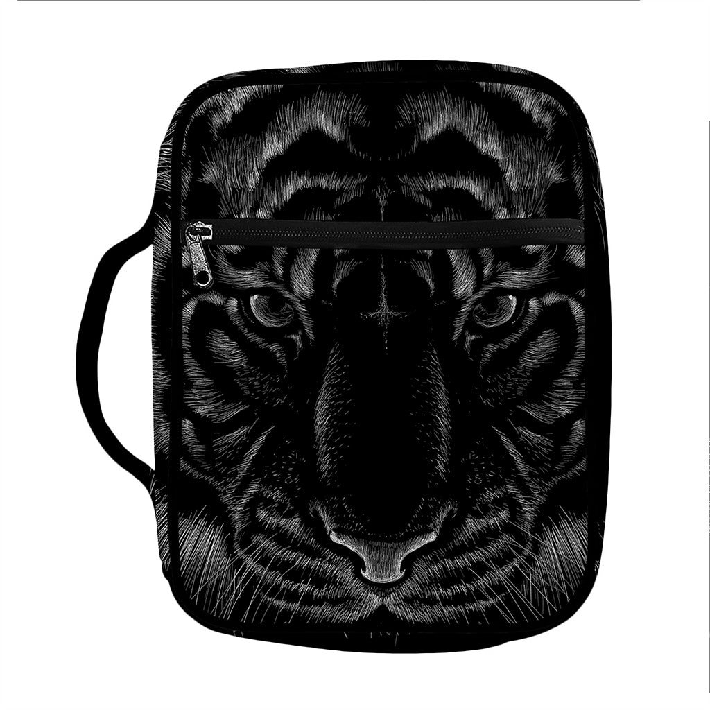 Black Tiger Portrait Print Front Pocket Bible Bag