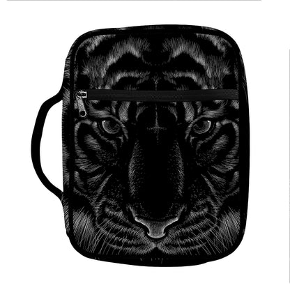 Black Tiger Portrait Print Front Pocket Bible Bag