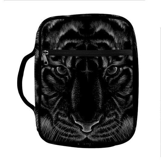 Black Tiger Portrait Print Front Pocket Bible Bag