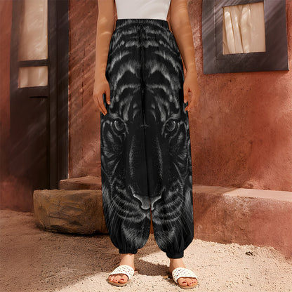 Black Tiger Portrait Print Harem Pants