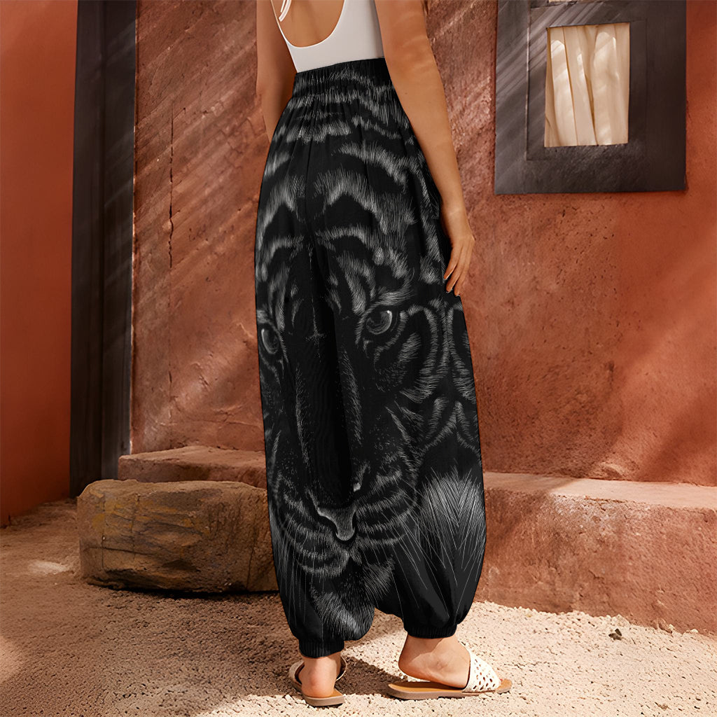 Black Tiger Portrait Print Harem Pants