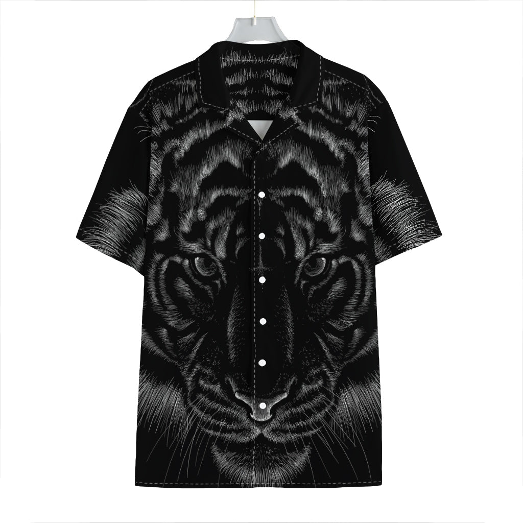 Black Tiger Portrait Print Hawaiian Shirt