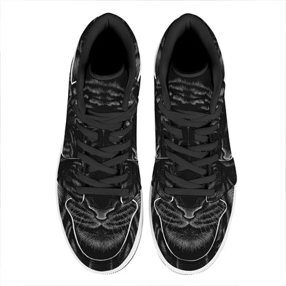 Black Tiger Portrait Print High Top Leather Sneakers