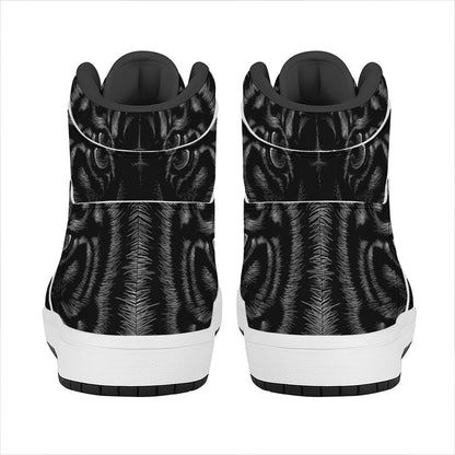 Black Tiger Portrait Print High Top Leather Sneakers