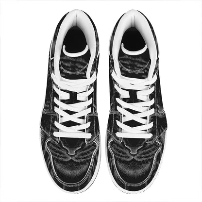 Black Tiger Portrait Print High Top Leather Sneakers