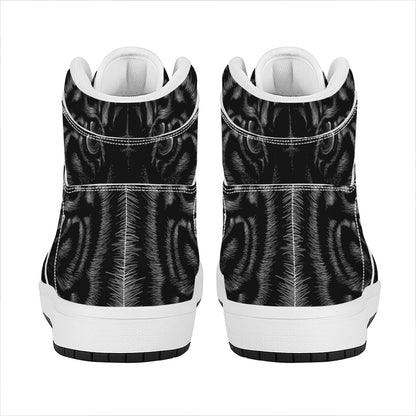 Black Tiger Portrait Print High Top Leather Sneakers