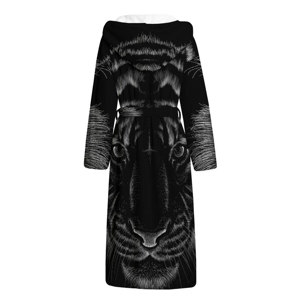 Black Tiger Portrait Print Hooded Bathrobe