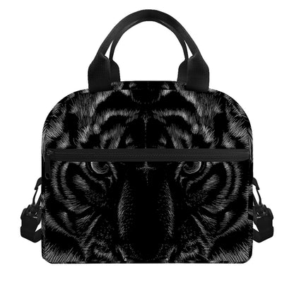 Black Tiger Portrait Print Insulated Lunch Bag