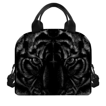 Black Tiger Portrait Print Insulated Lunch Bag