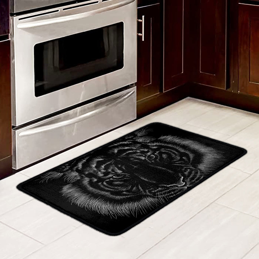 Black Tiger Portrait Print Kitchen Mat