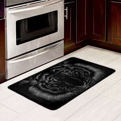 Black Tiger Portrait Print Kitchen Mat