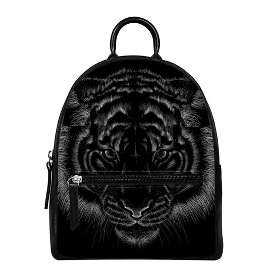 Black Tiger Portrait Print Leather Backpack