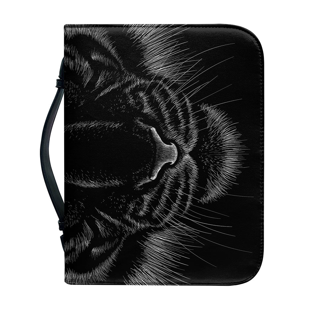 Black Tiger Portrait Print Leather Bible Cover