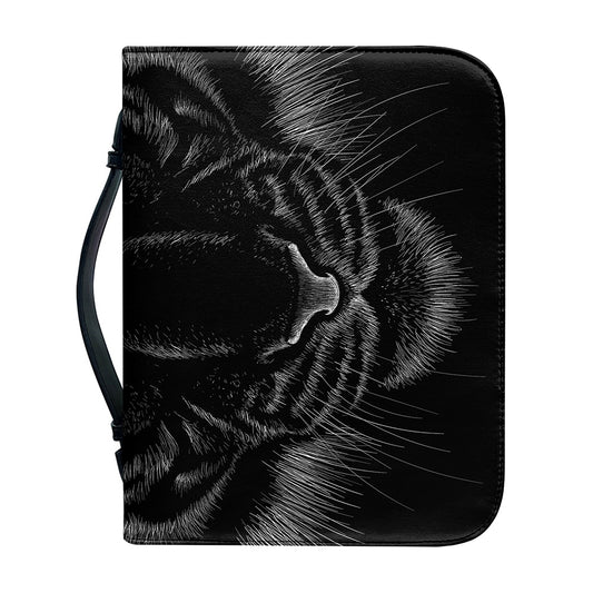 Black Tiger Portrait Print Leather Bible Cover
