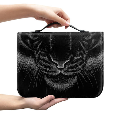Black Tiger Portrait Print Leather Bible Cover