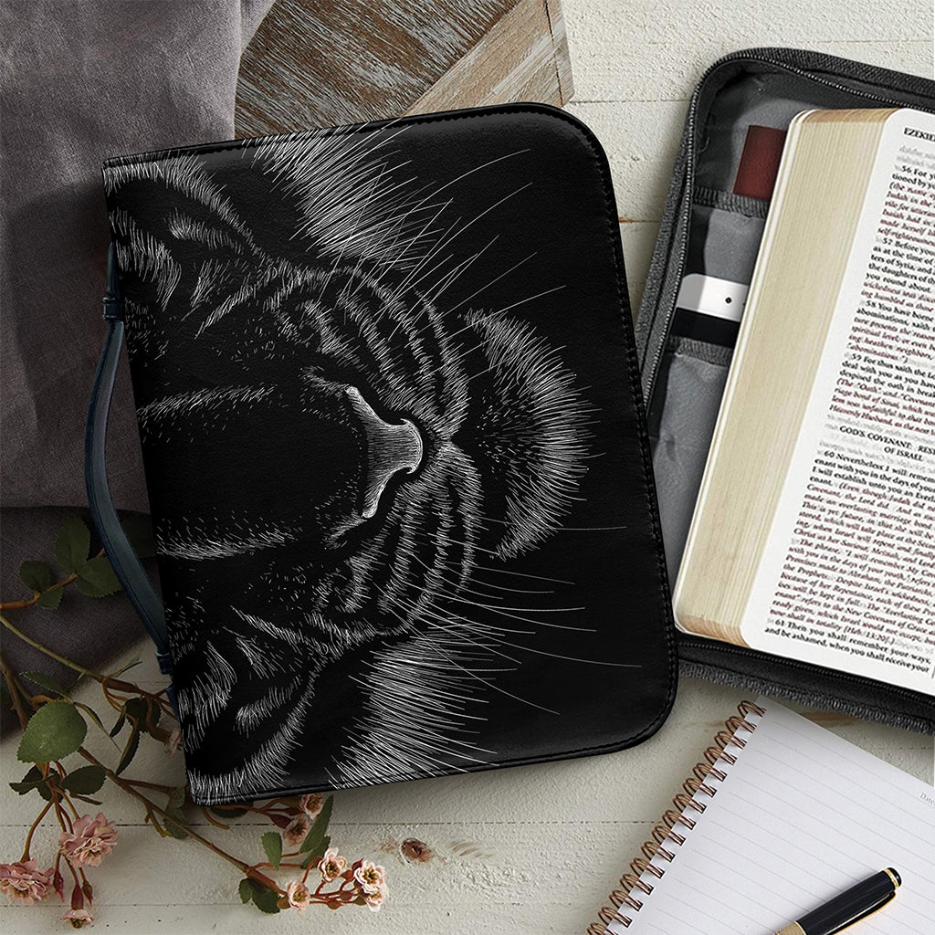 Black Tiger Portrait Print Leather Bible Cover