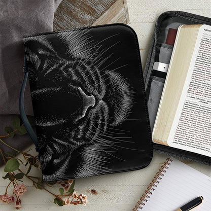 Black Tiger Portrait Print Leather Bible Cover