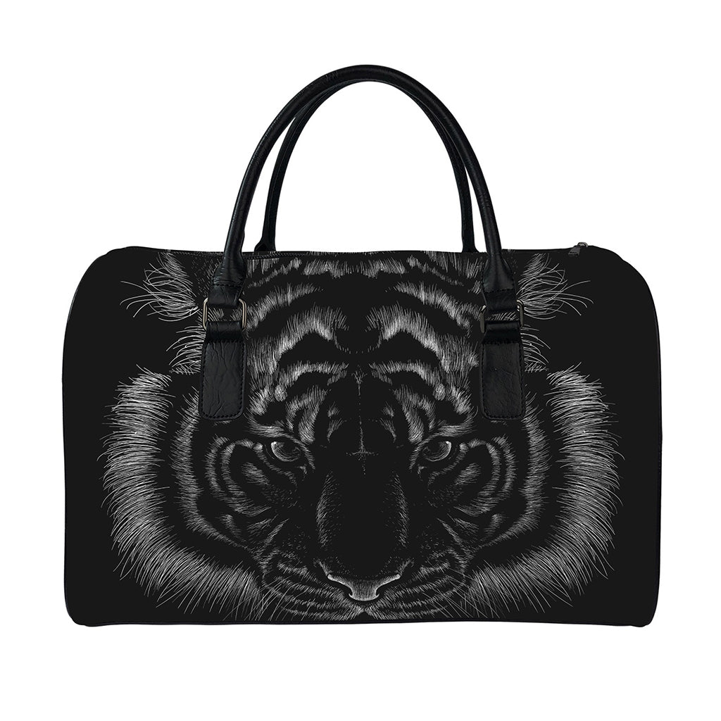 Black Tiger Portrait Print Leather Duffle Bag