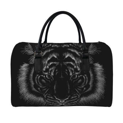 Black Tiger Portrait Print Leather Duffle Bag