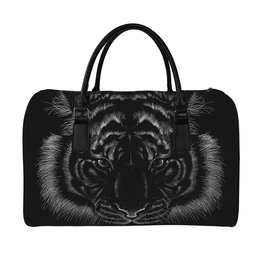 Black Tiger Portrait Print Leather Duffle Bag