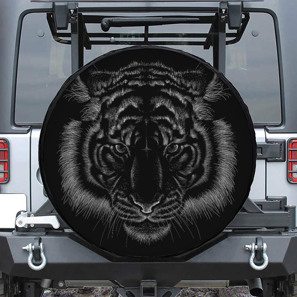 Black Tiger Portrait Print Leather Spare Tire Cover
