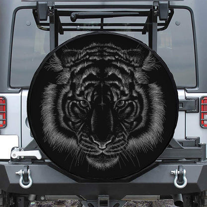 Black Tiger Portrait Print Leather Spare Tire Cover