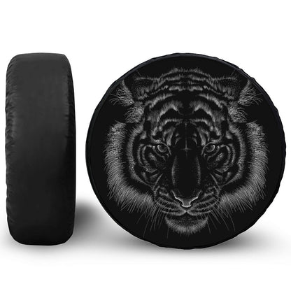 Black Tiger Portrait Print Leather Spare Tire Cover