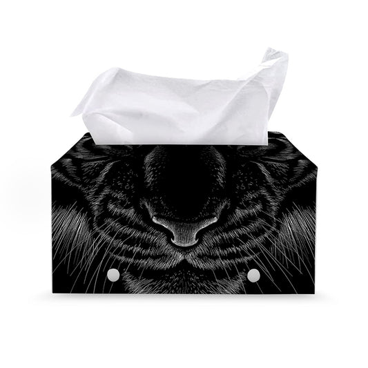 Black Tiger Portrait Print Leather Tissue Box Cover