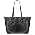 Black Tiger Portrait Print Leather Tote Bag With Zipper