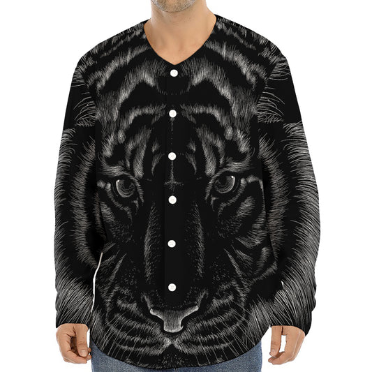 Black Tiger Portrait Print Long Sleeve Baseball Jersey