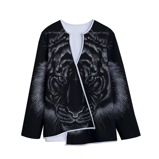 Black Tiger Portrait Print Long Sleeve Short Coat