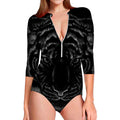 Black Tiger Portrait Print Long Sleeve Swimsuit