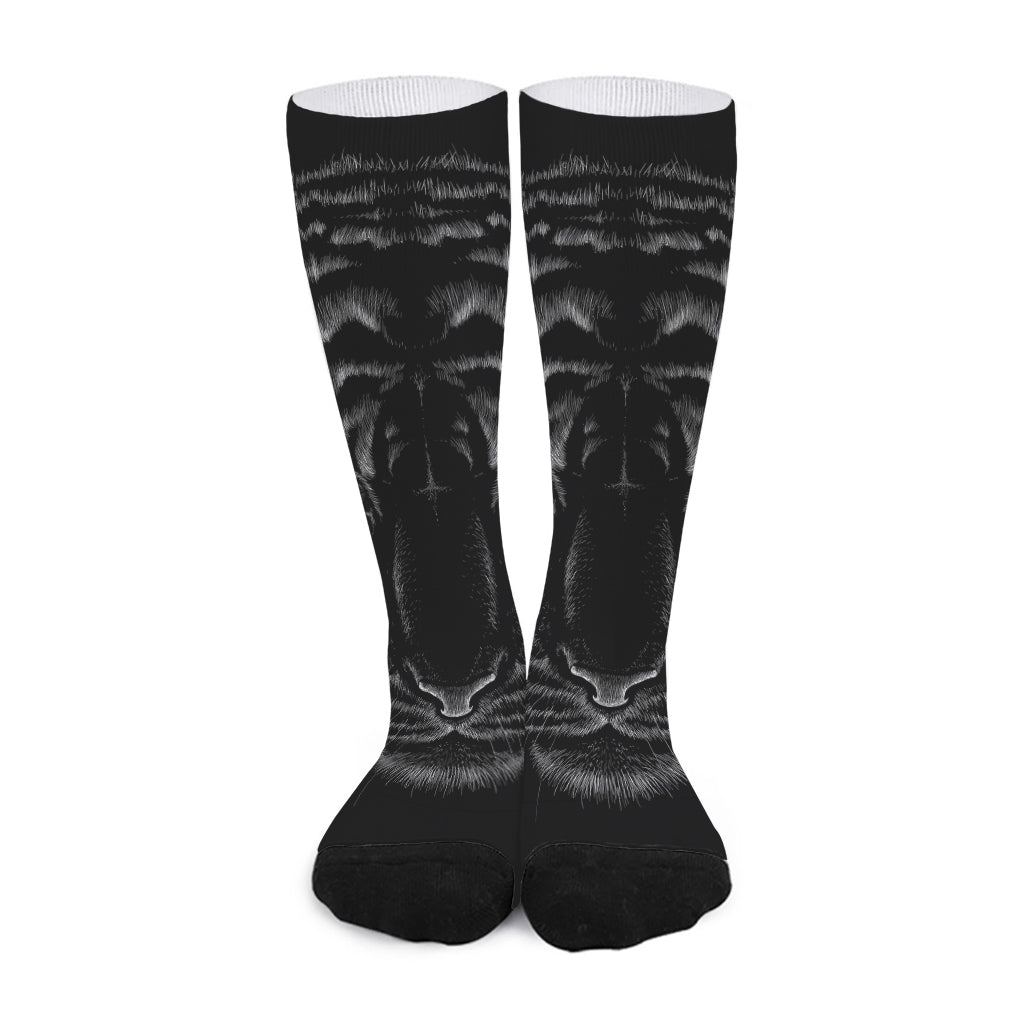 Black Tiger Portrait Print Long Socks