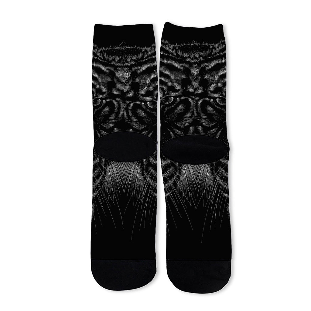 Black Tiger Portrait Print Long Socks