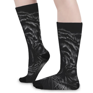 Black Tiger Portrait Print Long Socks