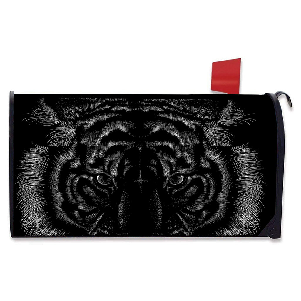 Black Tiger Portrait Print Mailbox Cover