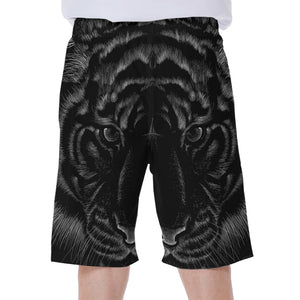Black Tiger Portrait Print Men's Beach Shorts